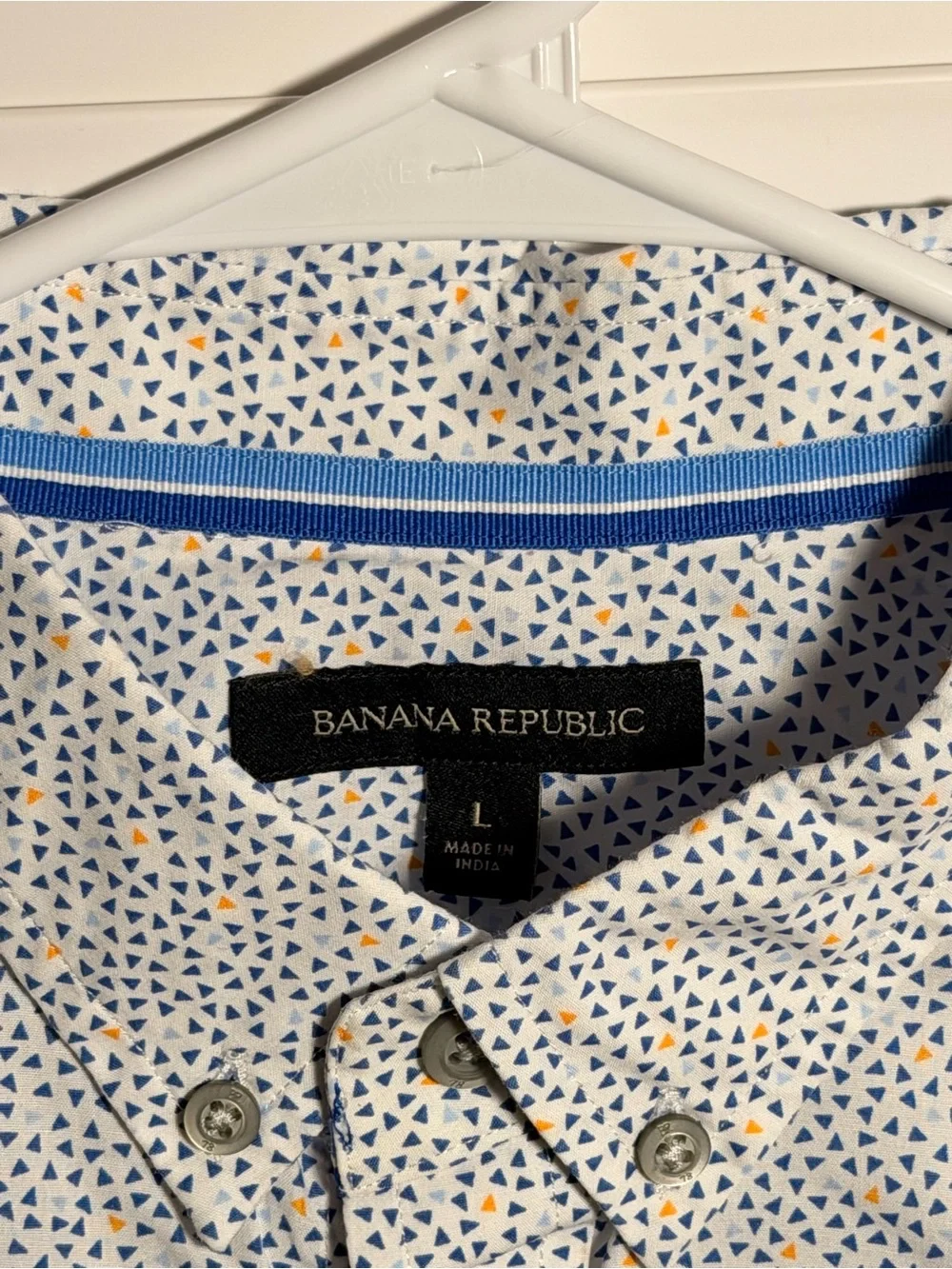 Banana Republic Short-Sleeve Button-Down Shirt - Light Blue & White Micro Dot